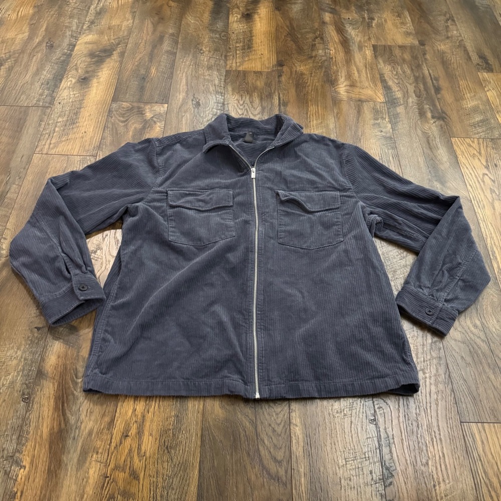 HM Mens Corduroy Full Zip Shirt Jacket Regular Fit Charcoal Gray XL Streetwear